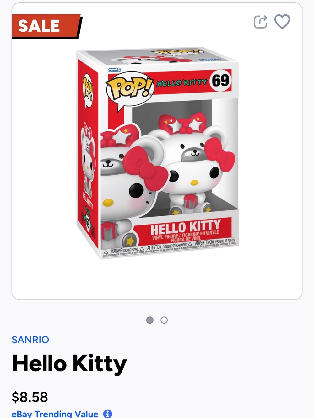 Funko Pop! Hello Kitty Vinyl Figure - White & Red- 69
